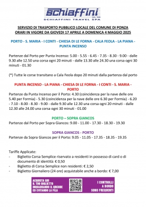 T.P.L. SCHIAFFINI TRAVEL ( ORARI DAL 17 APRILE AL 4 MAGGIO )