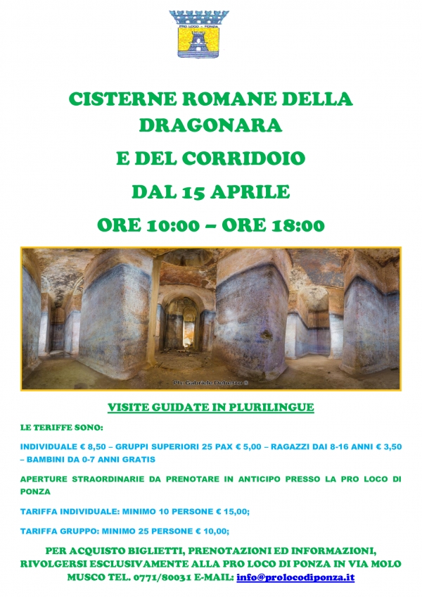 ORARI PER VISITE GUIDATE IN PLURILINGUE ALLE CISTERNE ROMANE DAL 15 APRILE TUTTI I GIORNI