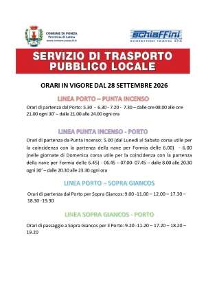 ORARI AUTOBUS IN VIGORE DAL 28 SETTEMBRE 2026